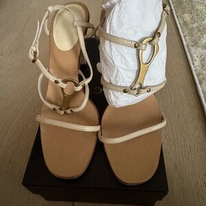 Women's Neutral Leather Strappy Sandals - Beige